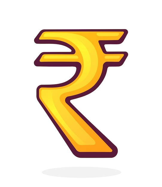 Signo de rupia dorada Símbolo de moneda india Ilustración vectorial Imágenes prediseñadas de dibujos animados dibujados a mano