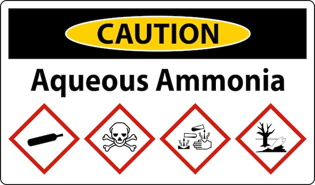 Signo del SGAE de amoníaco acuoso de precaución en fondo blanco