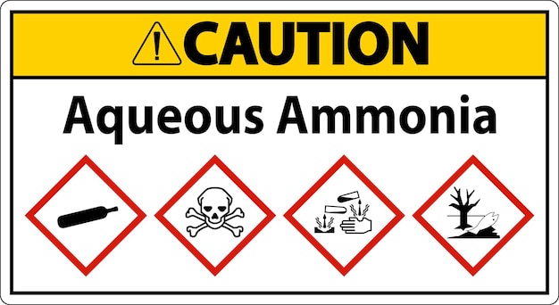 Signo del SGAE de amoníaco acuoso de precaución en fondo blanco
