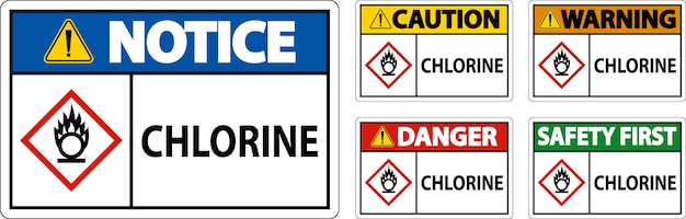 Signo del SGAE de peligro de oxidante de cloro en fondo blanco