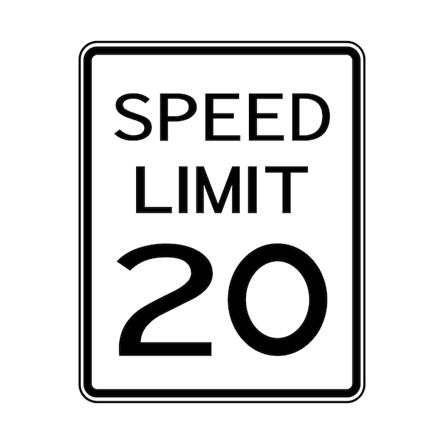 Signo de tráfico por carretera de los Estados Unidos Limitación de velocidad 20 en fondo blanco Ilustración vectorial