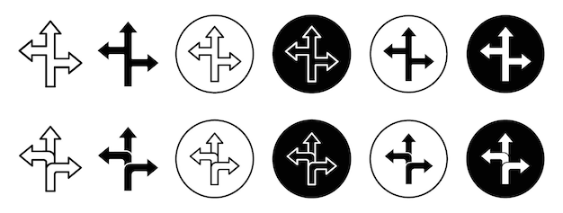 Signo de tres direcciones Icono plano de contorno