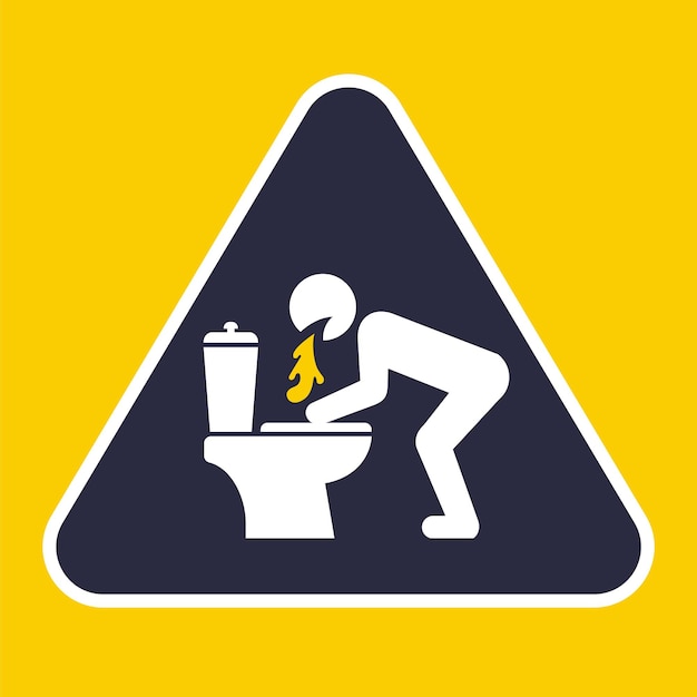 Signo triangular para vomitar en el baño. ilustración vectorial plana.