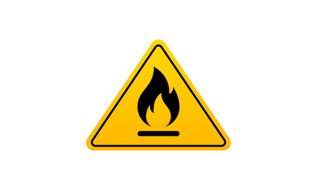 Signo de vector de advertencia de incendio, precaución de vector de material inflamable