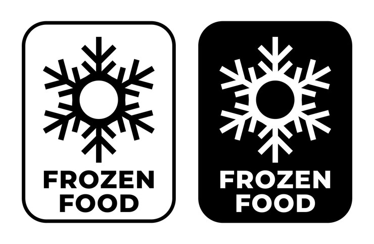 Signo de vector de información de alimentos congelados. Signo de ilustración vectorial. Icono de cajas de dibujos animados.