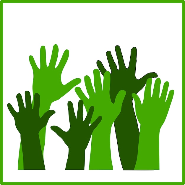 Signo de vector de manos verdes ecológicas Manos arriba para símbolo de ecología