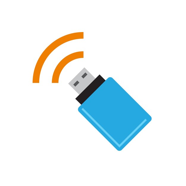 Signo vectorial módem USB WiFi o adaptador Diseño en azul