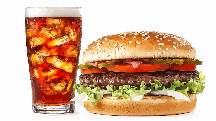 Vector signo vectorial del símbolo de la hamburguesa y las bebidas gaseosas