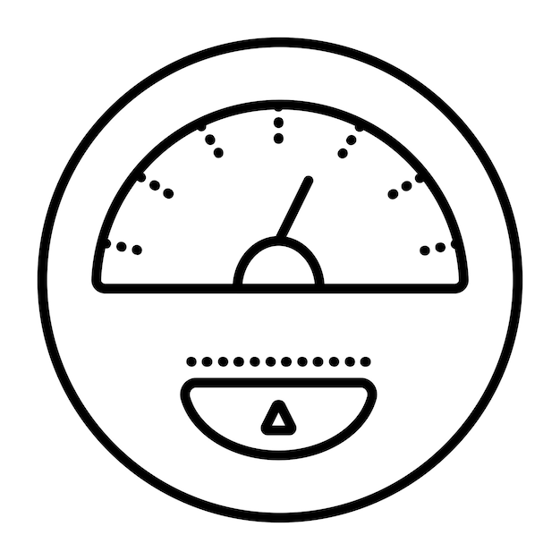 El signo del velocímetro en la parte delantera del detalle de transporte, ilustración vectorial de línea negra