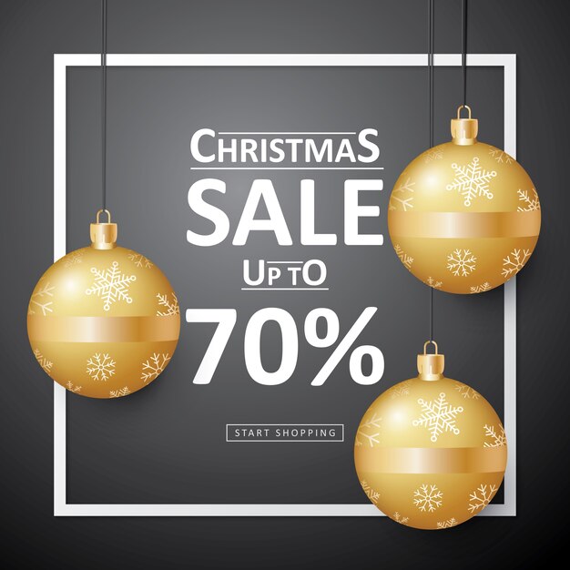 Signo de venta de Navidad con bola decorativa de Navidad de oro