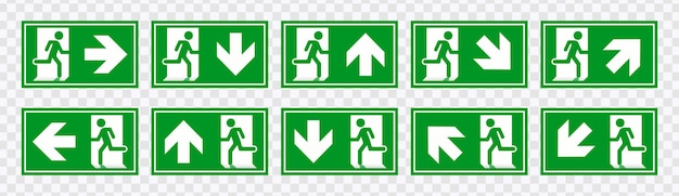 un signo verde con una persona y flechas que apuntan a la derecha y a la derecha