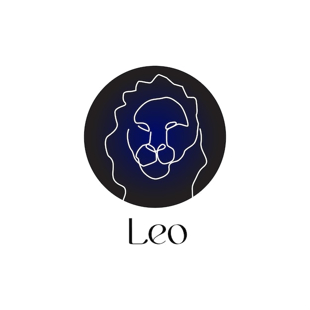 Signo zodiacal astrológico Leo en estilo de arte de línea en símbolo de astrología Zodiak azul oscuro