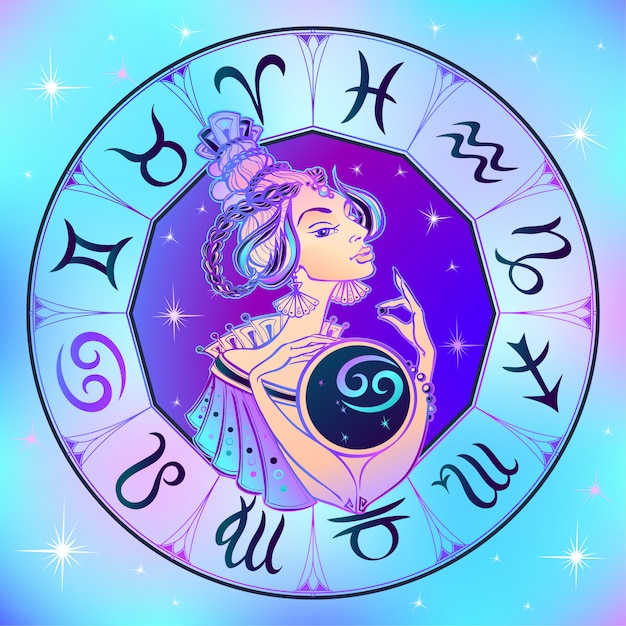 Vector signo zodiacal cáncer hermosa niña