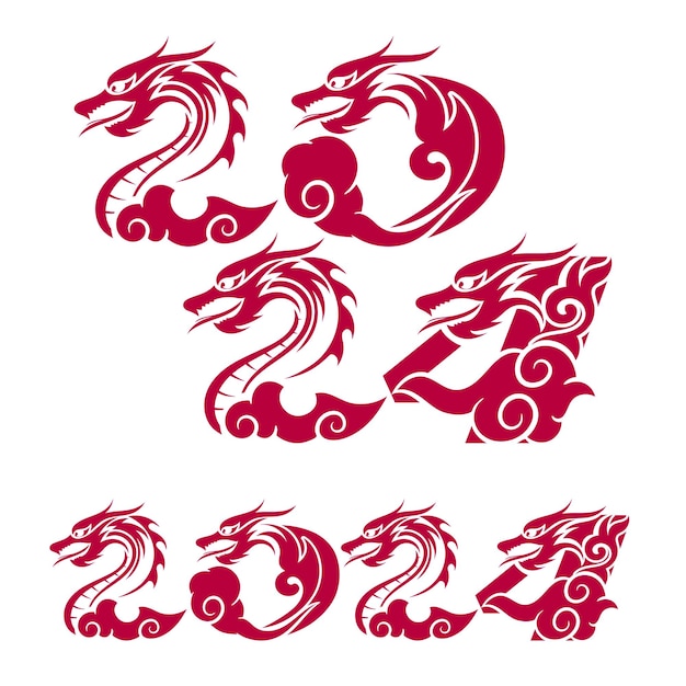 El signo zodiacal del dragón con la nube formó el número 2024 feliz año