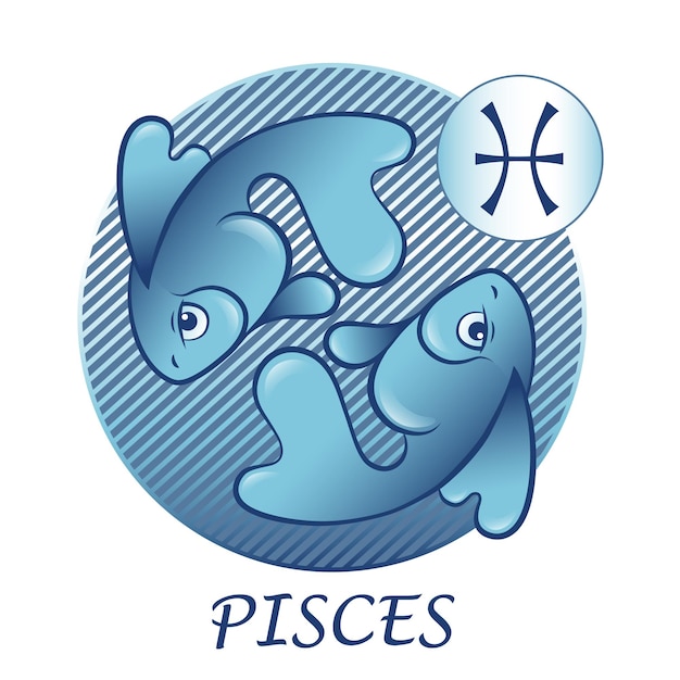 Vector signo zodiacal de piscis. estilo de dibujos animados icono de horóscopo astrológico.