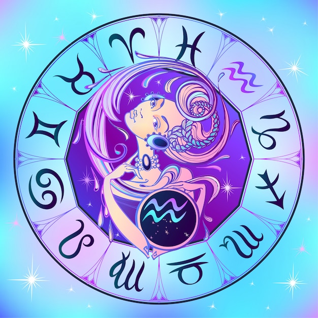 Vector signo del zodiaco acuario una hermosa niña. horóscopo. astrología.