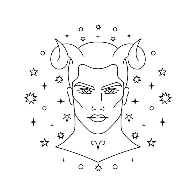 Vector signo del zodíaco aries en estilo de arte lineal sobre fondo blanco