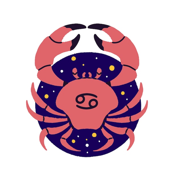 El signo del zodiaco del cáncer forma redonda avatar símbolo de la constelación del cangrejo en el icono del círculo elemento del calendario astrológico horóscopo de estrellas mes de nacimiento ilustración vectorial aislada plana en fondo blanco
