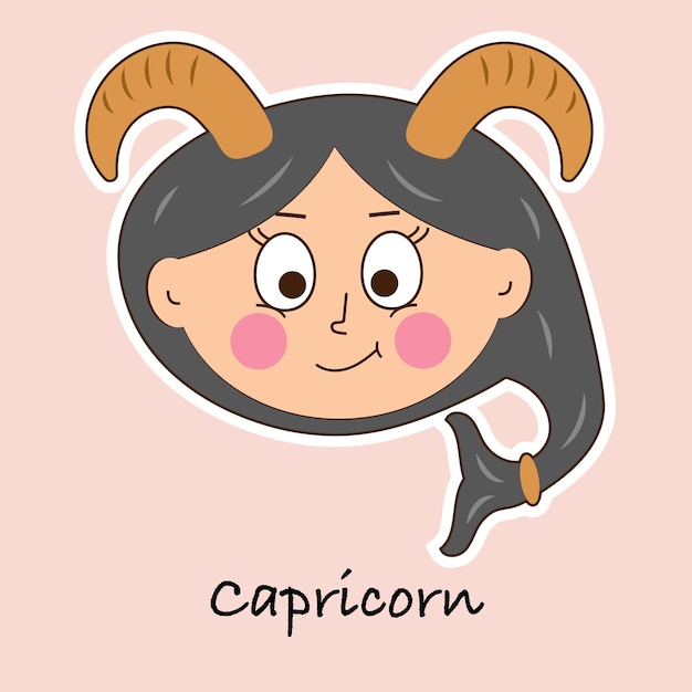 Vector signo del zodiaco capricornio en estilo lindo de dibujos animados