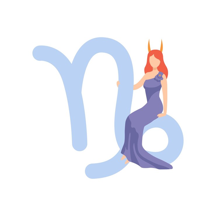 Vector signo del zodiaco de capricornio mujer joven y hermosa con vestido azul ilustración vectorial sobre fondo blanco