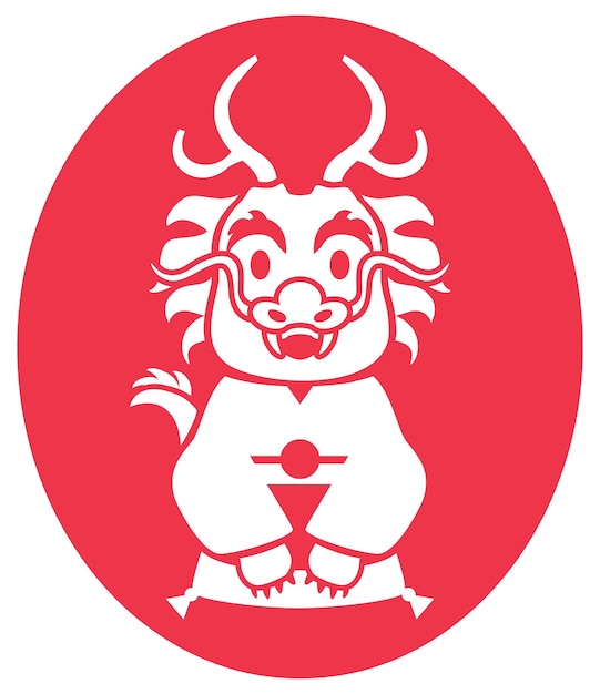 Signo del zodiaco chino dragón en el fondo rojo diseño de sello de goma japonés