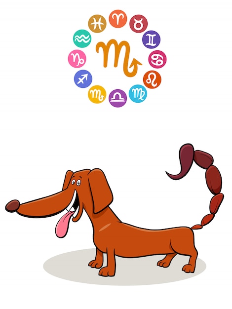 Signo del zodiaco de Escorpio con perro de dibujos animados