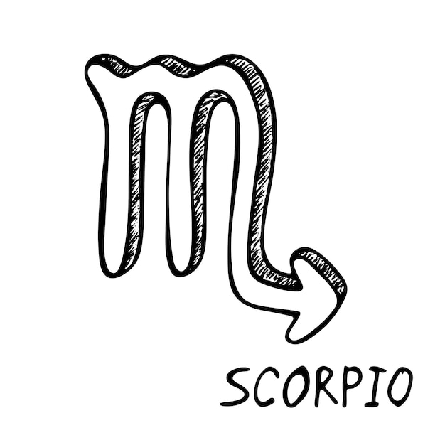 Signo del zodiaco de Escorpión dibujado a mano Símbolo esotérico garabateado Clipart de astrología Elemento para el diseño