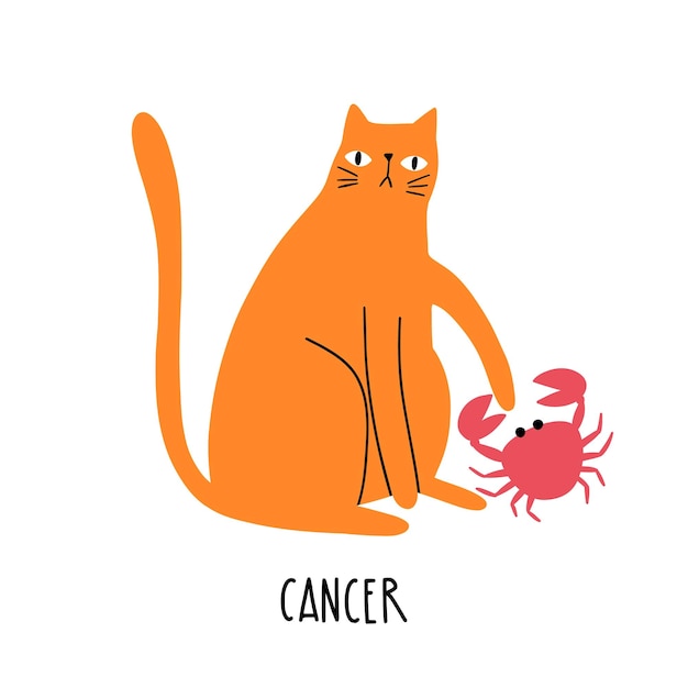 Vector signo del zodiaco del gato cáncer estilo de dibujo de la mano ilustración vectorial símbolos zodiacales