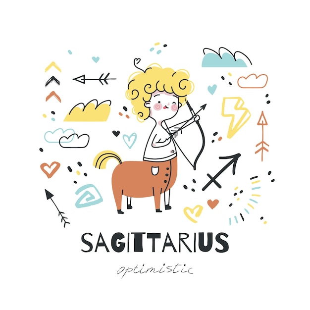 Signo del zodiaco Ilustración de Sagitario Carácter de símbolo del horóscopo astrológico en estilo de dibujos animados