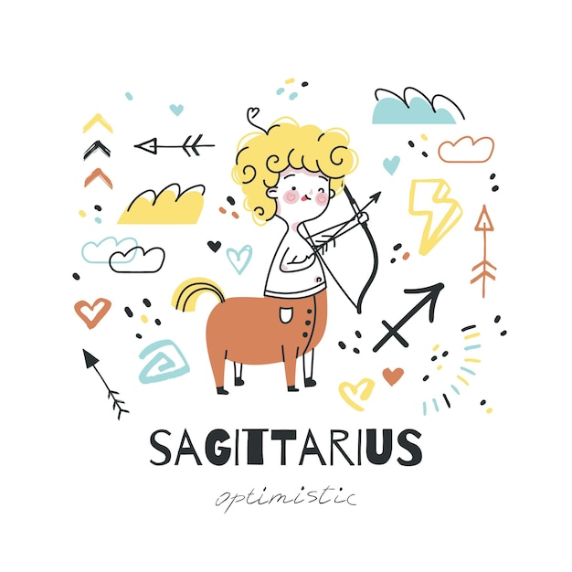 Vector signo del zodiaco ilustración de sagitario carácter de símbolo del horóscopo astrológico en estilo de dibujos animados