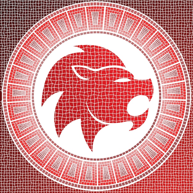 Signo del zodiaco leo rojo en forma de mosaico antiguo