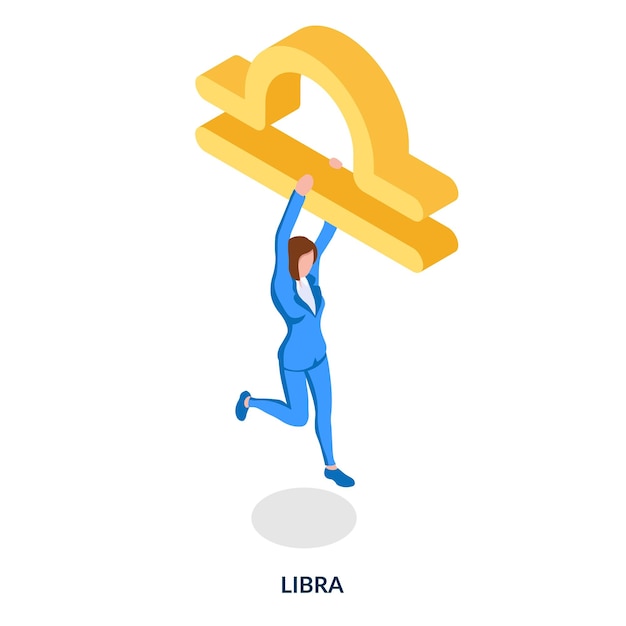 Signo del zodiaco Libra Ilustración isométrica sobre fondo blanco