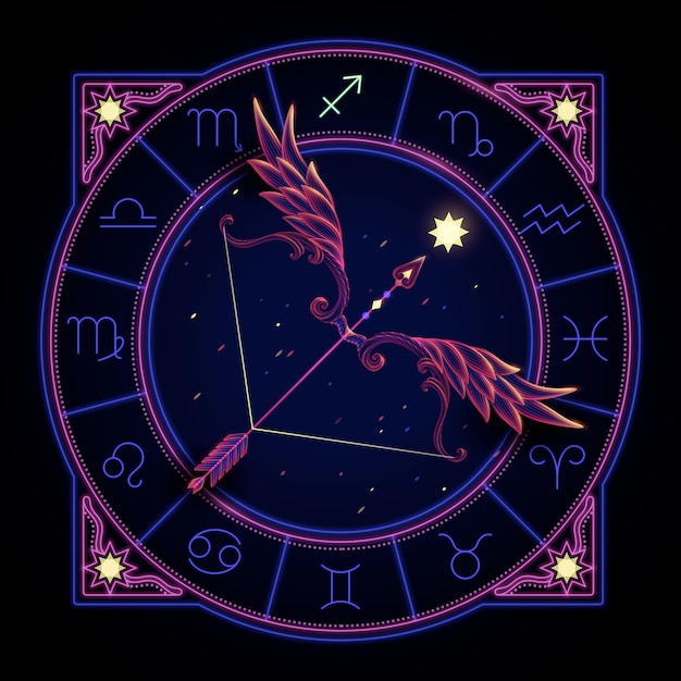 Vector signo del zodiaco de neón de sagitario