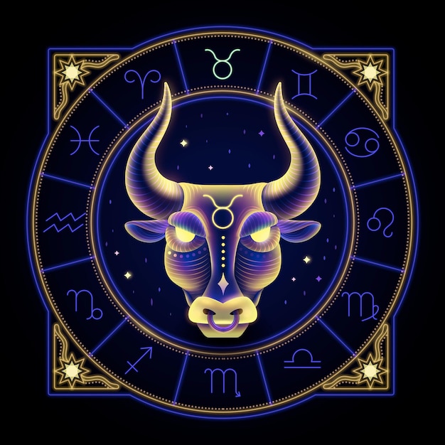 Vector signo del zodiaco de neón de tauro