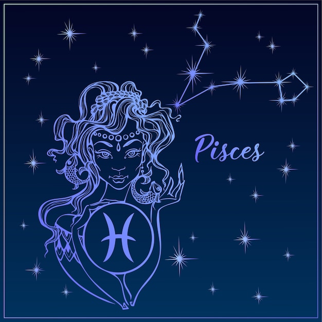 Signo del zodiaco piscis como una chica hermosa. la constelación de piscis.