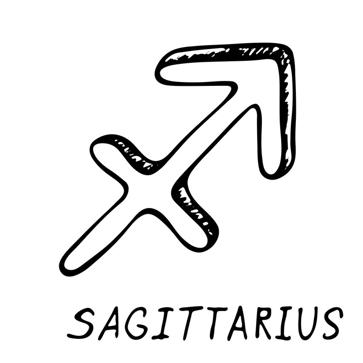 Vector signo del zodiaco sagitario dibujado a mano símbolo esotérico dibujado clipart de astrología elemento para el diseño