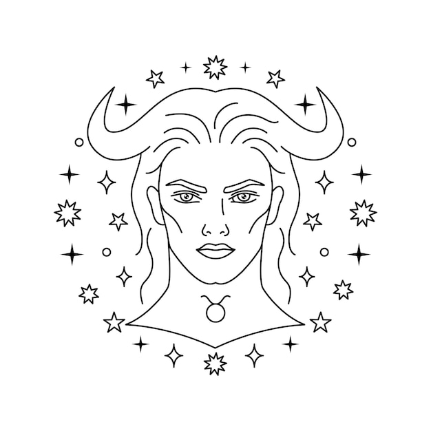Signo del zodíaco Tauro en estilo de arte lineal sobre fondo blanco