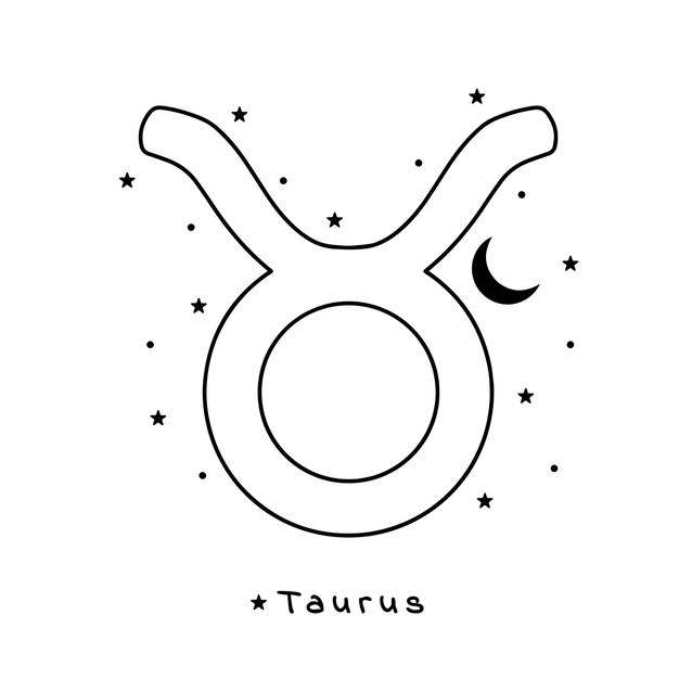 Signo del zodiaco de Tauro con estrellas y luna en fondo blanco arte vectorial