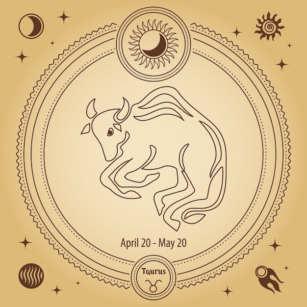 Signo del zodiaco Tauro, signo del horóscopo astrológico. Esquema de dibujo en un círculo decorativo
