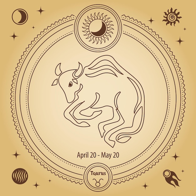 Vector signo del zodiaco tauro, signo del horóscopo astrológico. esquema de dibujo en un círculo decorativo