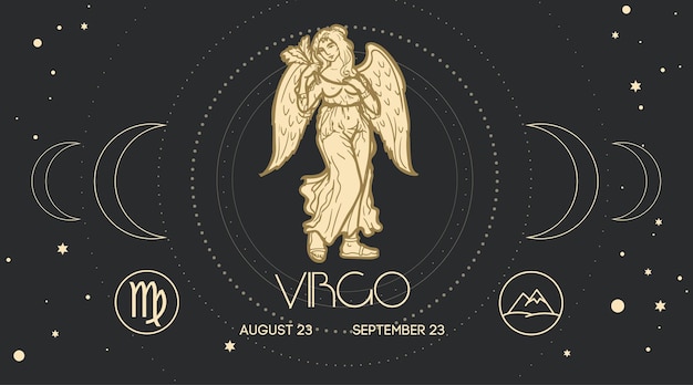 Signo del zodiaco Virgo en grabado estilo dibujado a mano Signo astrológico retro doncella