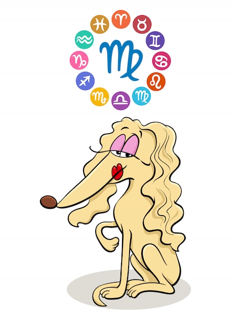 Signo del zodiaco de Virgo con perro de dibujos animados
