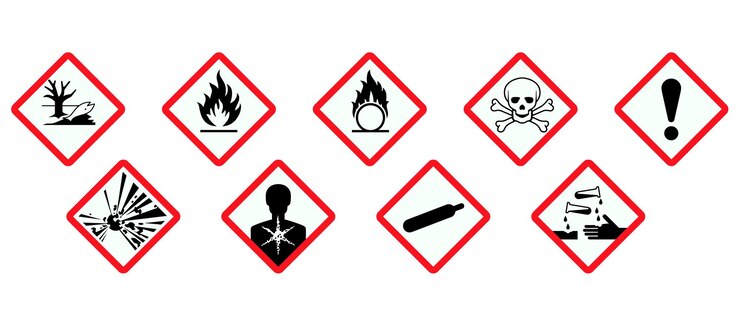 Vector signos de advertencia del sistema globalmente armonizado ghs cráneo de cilindro de gas de llama