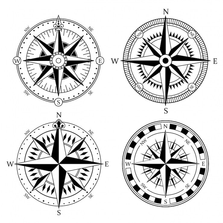 Vector signos de brújula náutica vintage