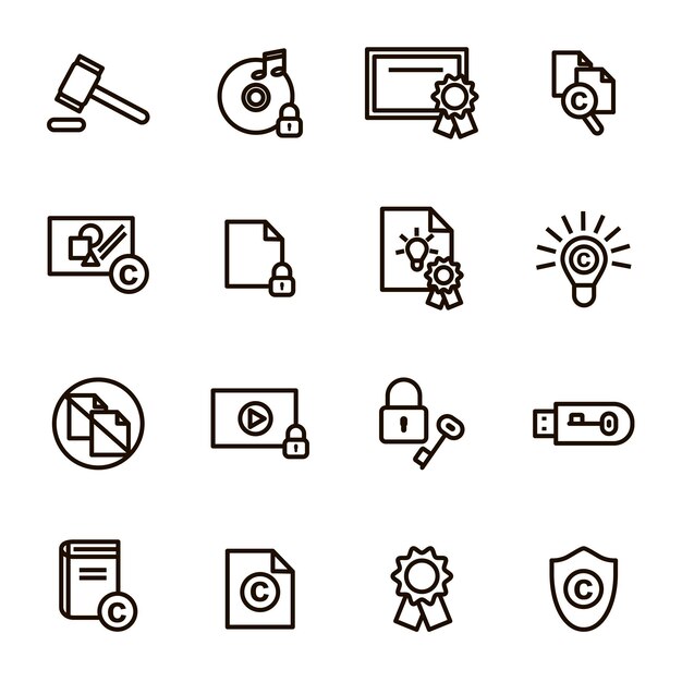 Signos de derechos de autor Conjunto de iconos de línea delgada negra Vector