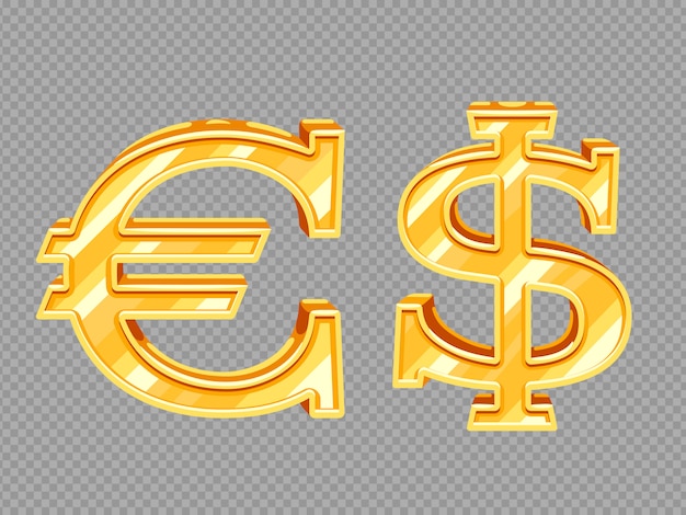 Vector signos dorados de dólar y euro