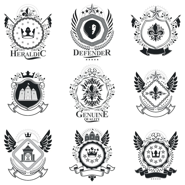 Signos heráldicos vector elementos vintage. colección de símbolos en estilo vintage.