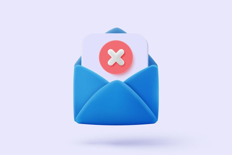 Vector los signos de icono de sobre de correo 3d con rojo informe rechazado carta de correo electrónico mínima y papel leído con aviso de error marca de comprobación problema de correo 3d con icono de mensaje incorrecto ilustración de renderización vectorial