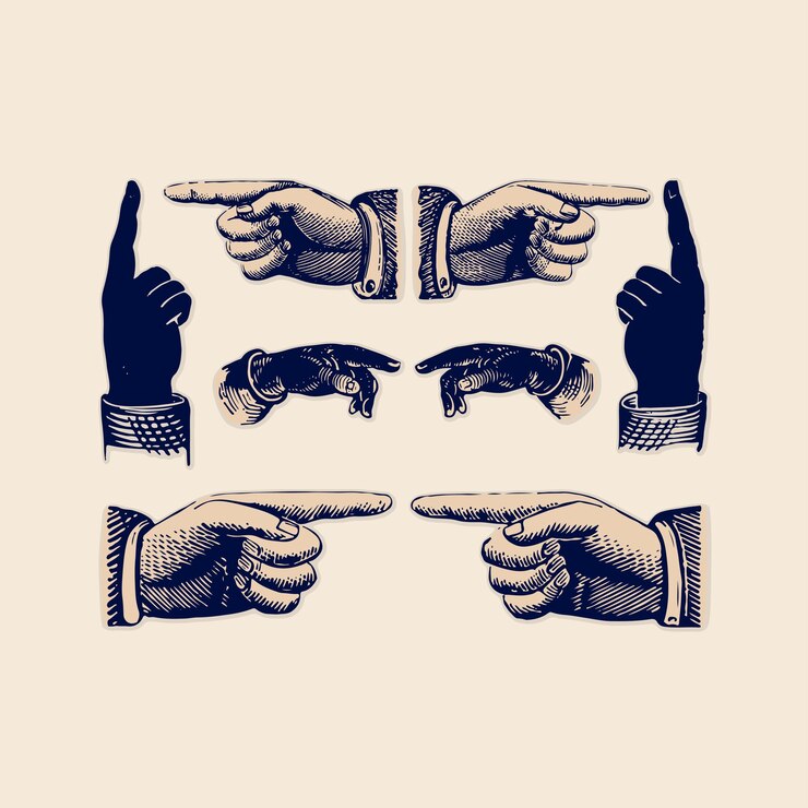Vector signos de mano clipart conjunto de parada señalando el dedo retro logotipo vintage ilustración diseño elementos vectoriales