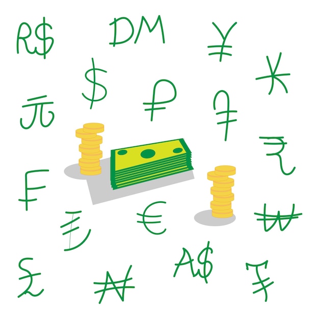 Vector signos de monedas de dinero